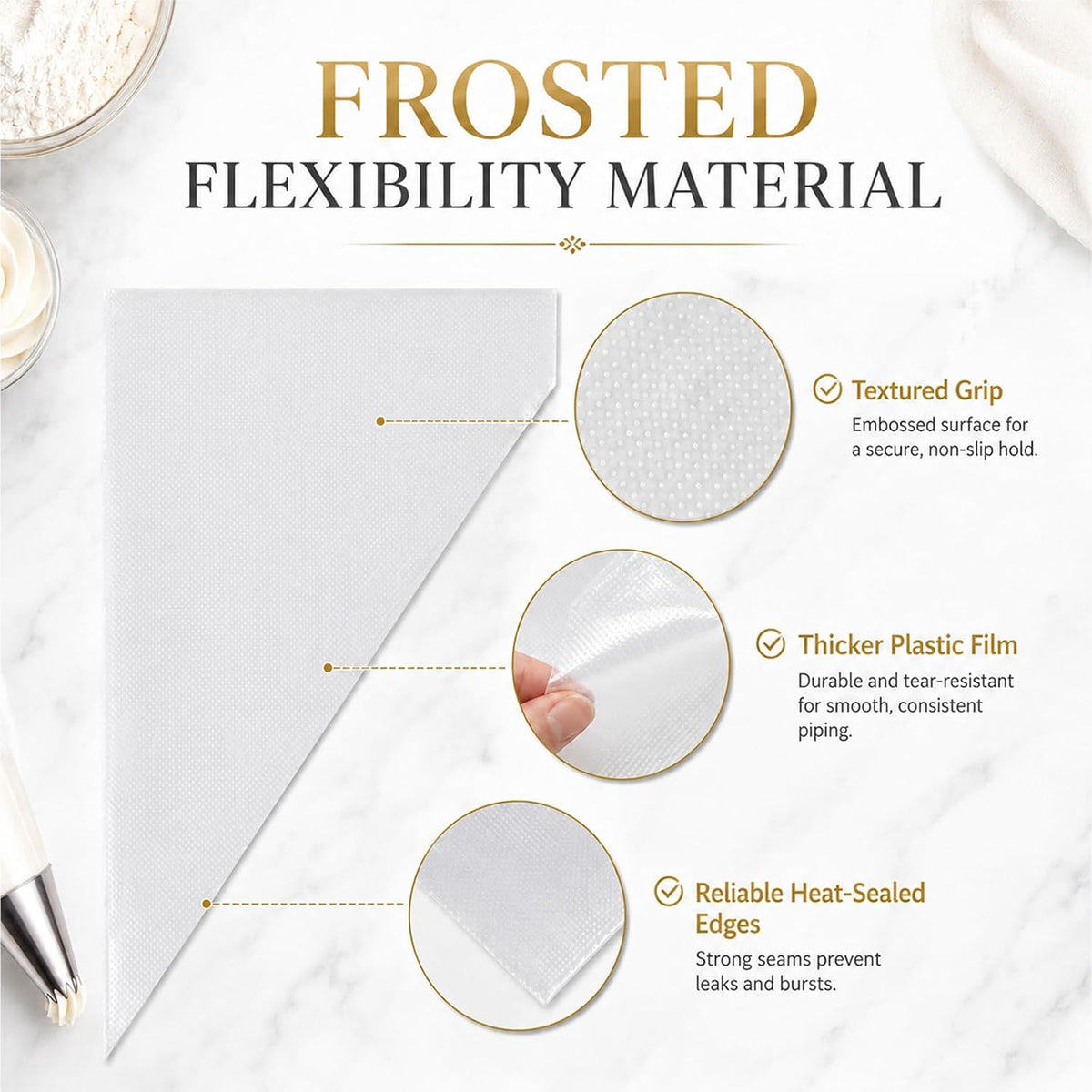 Disposable Piping Bags 12 Inch, Tipless Icing Piping Bags Non-Slip Anti Burst Disposable Pastry Bags for Cream Frosting, Cakes, Chocolate, Cupcakes and Cookies Decoration Supplies