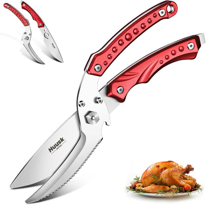 Huusk Kitchen Scissors All Purpose Poultry Shears Heavy Duty Ultral Sharp Detachable Kitchen Shears for Chicken Bone Turkey Silvery Stainless Steel Cooking Shear Thanksgiving