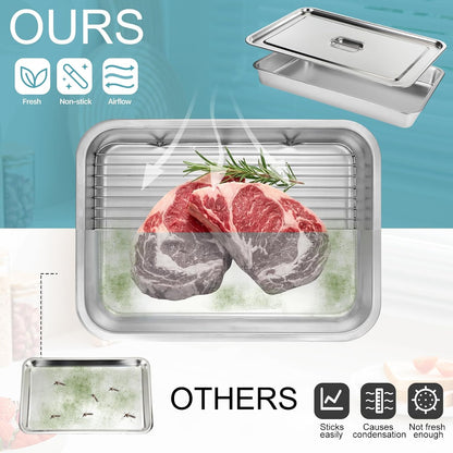 Gisafai 20 x 14 Inch Large Grilling Prep and Serve Trays 5-in-1, Stainless Steel Food Prep Tray Set Grill Carry System Marinade Container with Lid Cooling Rack Gifts for Outdoor BBQ Accessories
