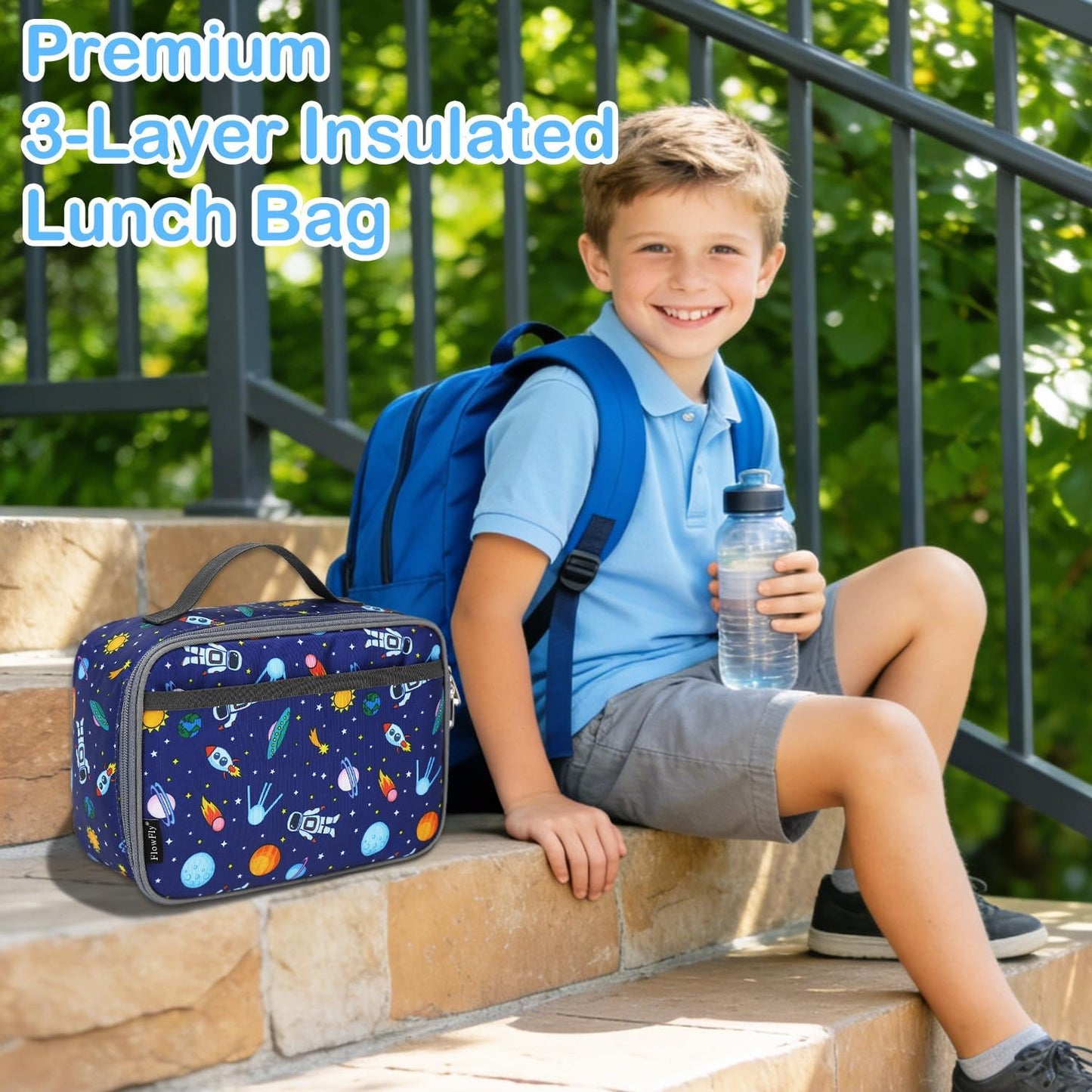 FlowFly Kids Lunch box Insulated Soft Bag Mini Cooler Back to School Thermal Meal Tote Kit for Girls, Boys, Astronaut - Colors A