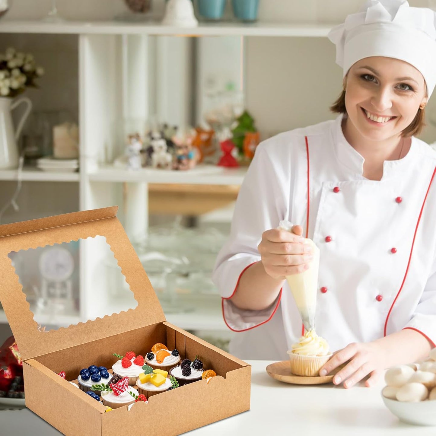 Hoewina 6PCS Cupcake Boxes - Hold 12 Count Cupcake Containers with Window, Food Grade Cupcake Holder Easy Transport and Presentation - Ideal for Cupcakes, Desserts, and More