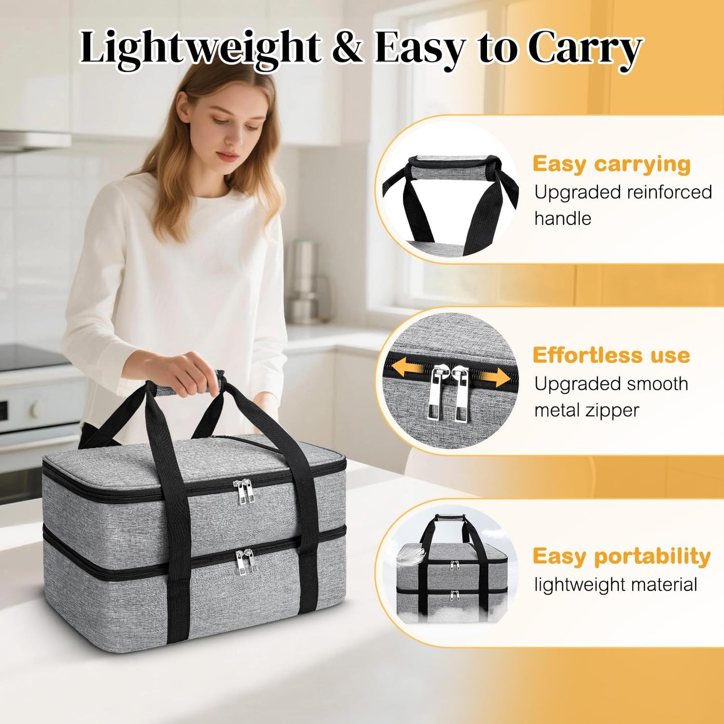 Coobiiya Insulated Casserole Carrier,Lasagna Lugger Tote Keeps Food Hot or Cold,Thermal Lunch Bag Warmer & Cooler Carrier Bag,Portable Tote Bag Fits 9" x 13" Baking Dish for Picnic and Cookout