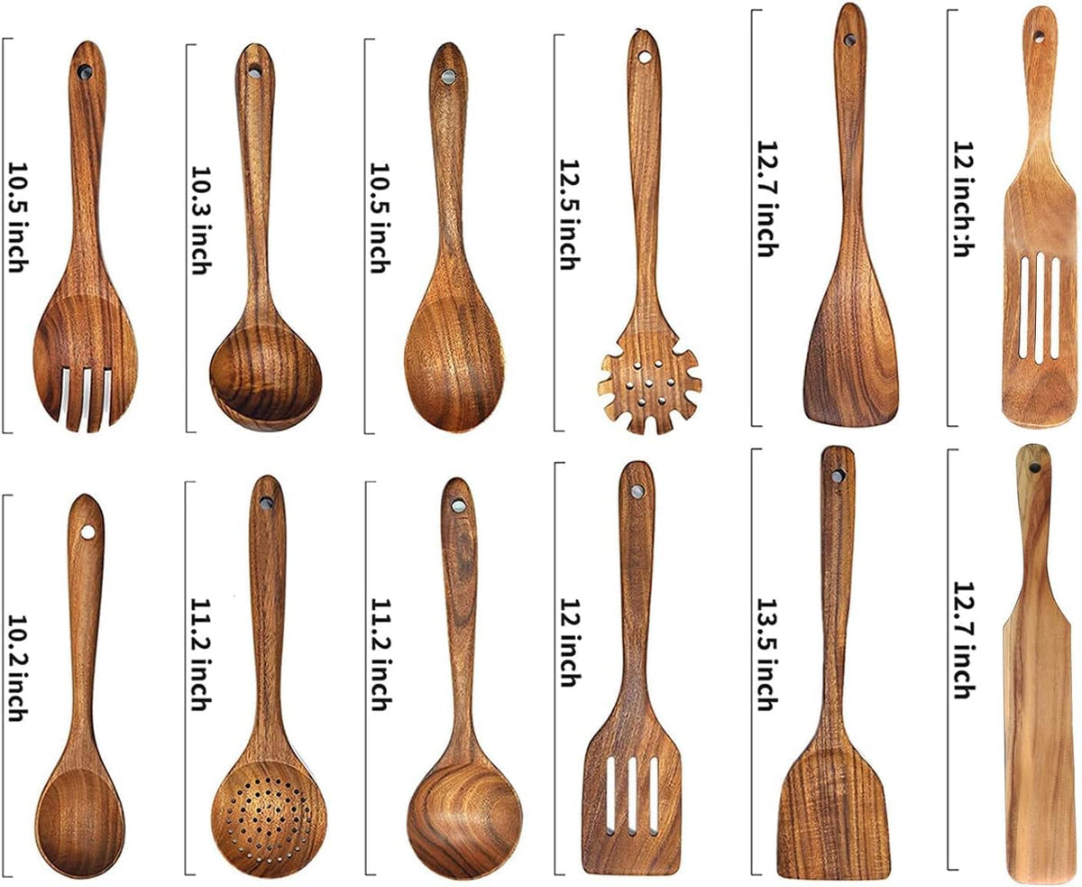 Wooden Spoons for Cooking, Natural Teak Wooden Kitchen Utensils Set Wooden Utensils for Cooking Wooden Cooking Utensils Wooden Spatulas for Cooking (10)