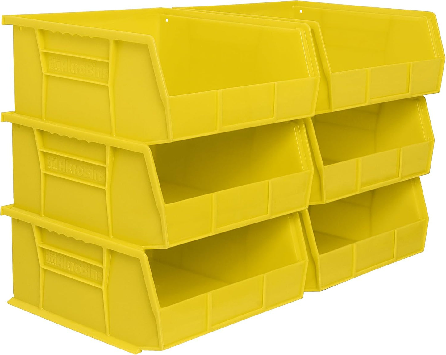 Akro-Mils 30235 AkroBins Plastic Storage Bins, Space-Saving Stackable Bins for Garage, Pantry, Craft Organization, 11" x 11" x 5", Clear, 6-Pack