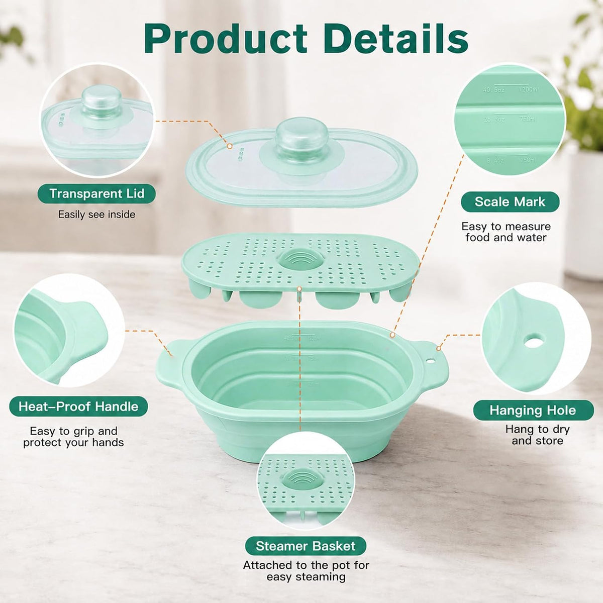 40oz Silicone Microwave Steamer For Cooking Food, Vegetable Steamer, Grey