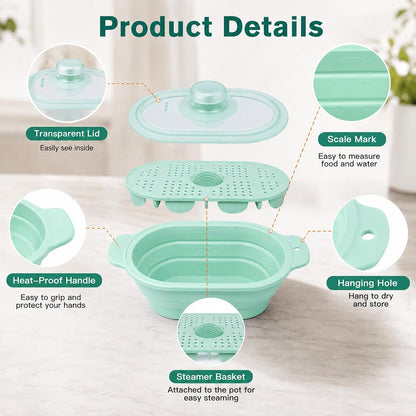 40oz Silicone Microwave Steamer For Cooking Food, Vegetable Steamer, Grey