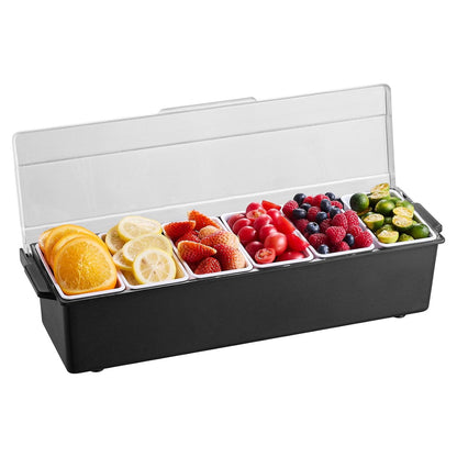 VEVOR Chilled Condiment Server, 4 Compartment Ice Cooled Condiment Serving Container, Chilled Garnish Tray Bar Caddy with Lid, for Bartending & Serving Taco, Salad, Fruit, Home & Restaurant Supplies