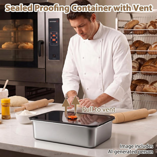 Pizza Dough Proofing Box with Lid, Stainless Steel Food Storage Box Container with Leak Proof & Airtight Lid, 11.8 x 8.2Inch Large Capacity Household Rectangle Pizza Dough Container