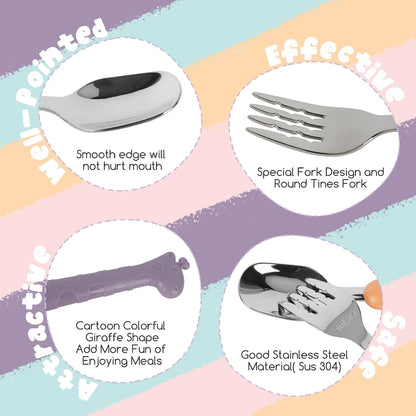 2-Piece Kid Utensils Set, 304 Stainless Steel Kids Fork and Spoon for Self-feeding, Safe Kid Silverware with storage case for School Lunch, Travel & Outdoors, Dishwasher Safe (Purple)