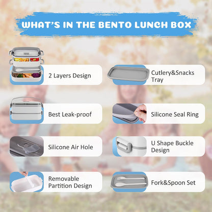 Stainless Steel Bento Box for Adults&Kids,Japanese Leakproof Lunch Box Divided Food Meal Storage Containers Set Stackable 2 Layer for Children School Picnic Beige