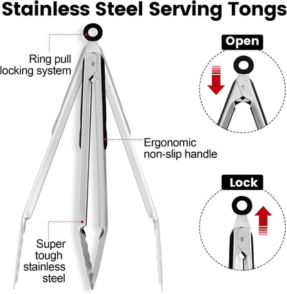 Chengu 12 Pack Stainless Steel Kitchen Tongs 7/9/12 Inches Food Serving Tongs Non Stick Cooking Clips for Kitchen Cooking Barbecue Buffet Wedding Family Gathering Grill Salad