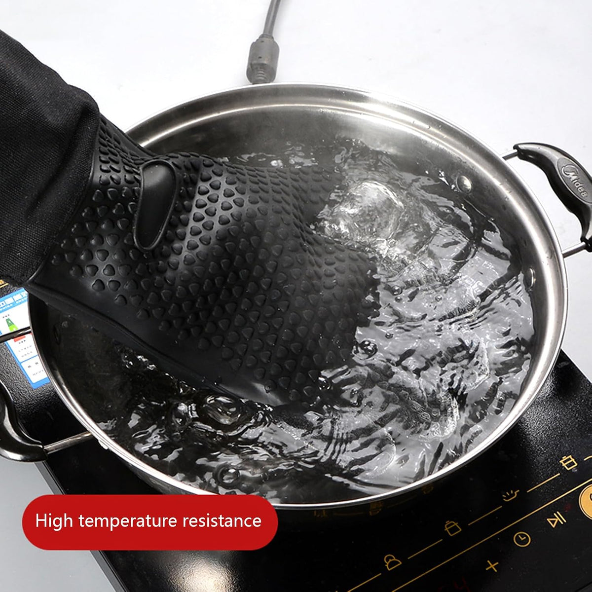 1 Pair Extra Long Professional Oven Mitts, Non-Slip Silicone Grip Heat Resistant,19.7" Length,Up to 572℉ for BBQ Cooking Baking Grilling (Black)
