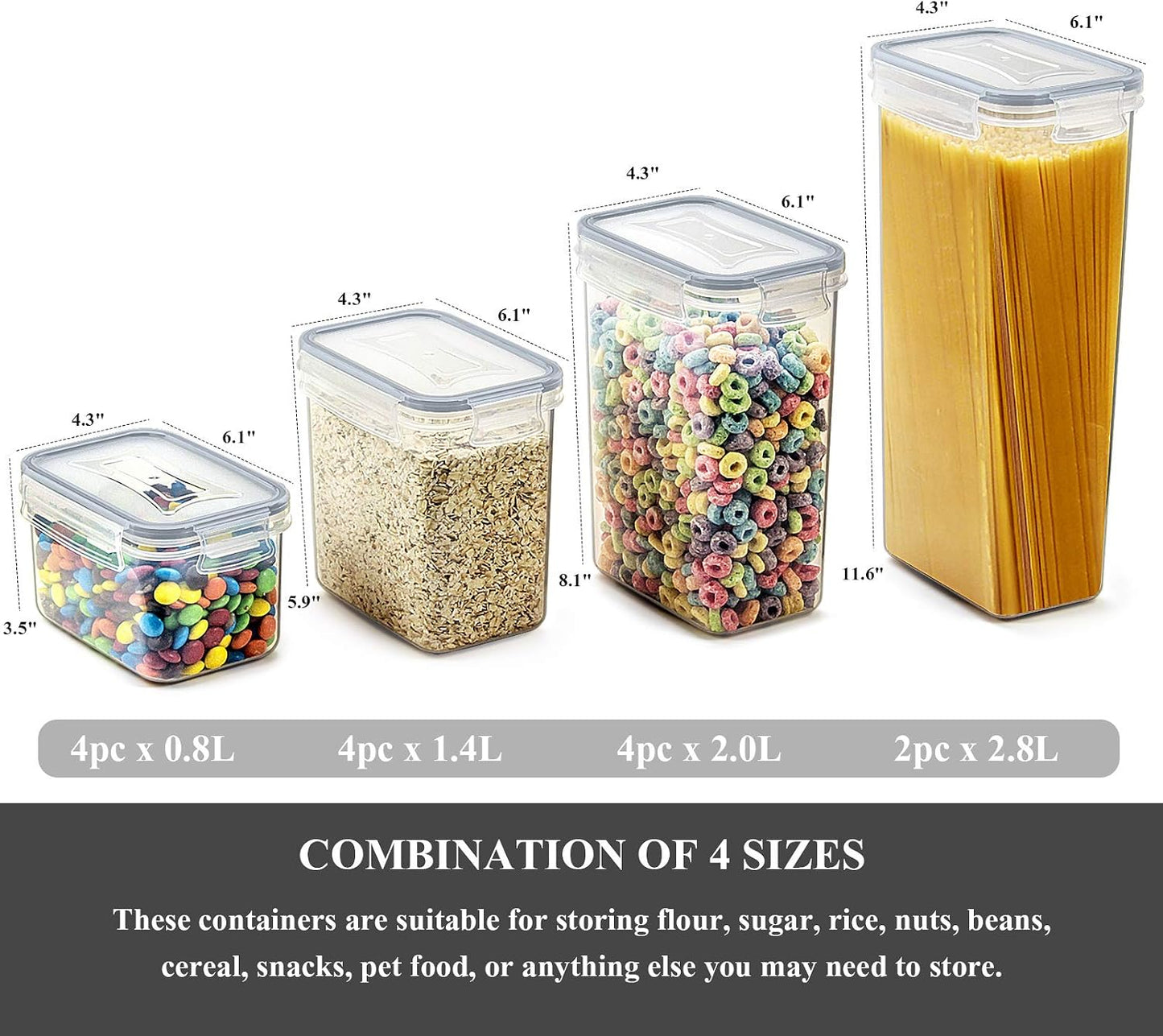 Wildone Airtight Food Storage Containers with Lids, 14PC Plastic Kitchen Storage Containers for Pantry Organization and Storage, Cereal, Flour and Sugar Containers, Include 20 Labels & Pen