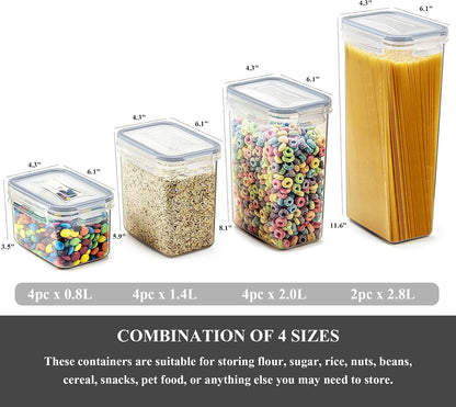 Wildone Airtight Food Storage Containers with Lids, 14PC Plastic Kitchen Storage Containers for Pantry Organization and Storage, Cereal, Flour and Sugar Containers, Include 20 Labels & Pen
