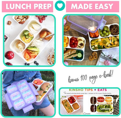 Bento Lunch Box for Kids or Adults, Snack Containers for Boys, Girls, School Daycare Work, 3 Divided Compartments Meal Planning Portion Control, BPA-Free Boxes, Utensils | Blue Purple 2 pack