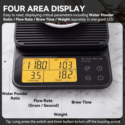 Pour Over Coffee Scale with Timer, 0.1g Precision, 2kg Capacity