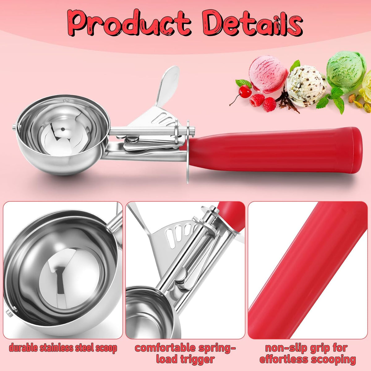 Reallnaive Ice Cream Scooper with Trigger, 4 oz, Gray