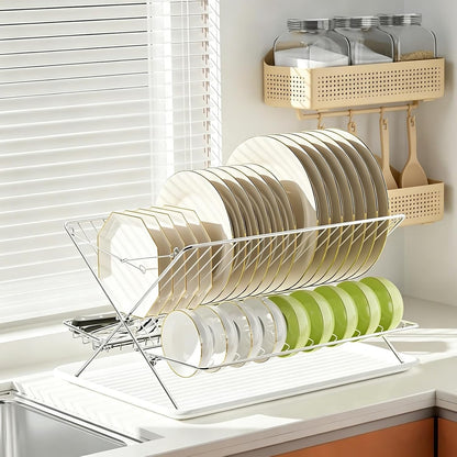 Expandable Over The Sink Dish Drainer Drying Rack, Stainless Steel Metal, Small Adjustable Dish Drainer Drying Rack for Kitchen Counter, Space Saving for Compact Kitchen