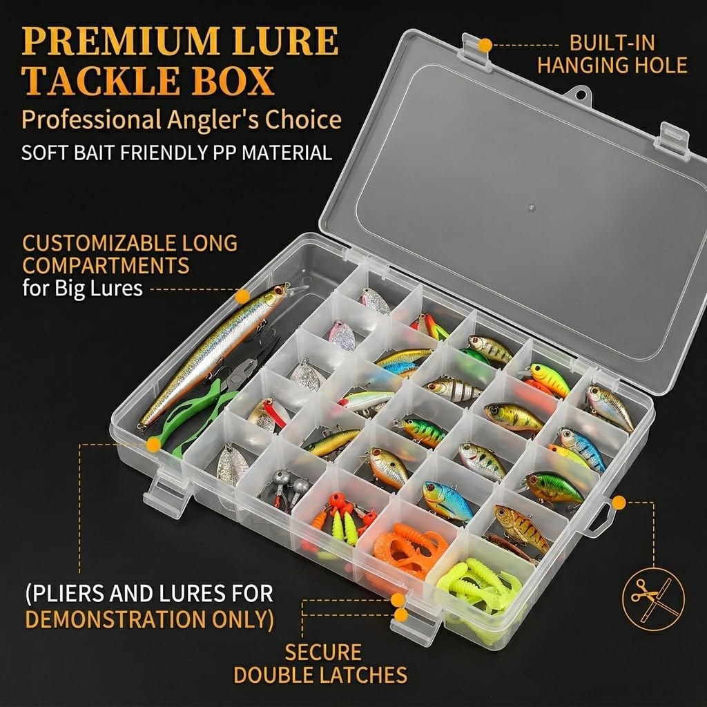 3 Pcs 36 Large Grids Clear Plastic Organizer Box with Adjustable Dividers,Multipurpose Fishing Tackle Box Craft Organizers Box for Bead,Jewelry,DIY Crafts,Art,Small Items Storage 3pack