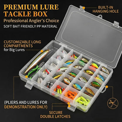 3 Pcs 36 Large Grids Clear Plastic Organizer Box with Adjustable Dividers,Multipurpose Fishing Tackle Box Craft Organizers Box for Bead,Jewelry,DIY Crafts,Art,Small Items Storage 3pack