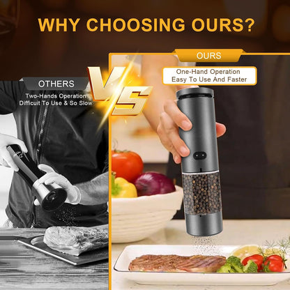 EIHO Electric Salt and Pepper Grinder Set USB Rechargeable, Upgraded External Adjustable Coarseness, Stainless Steel Automatic Salt and Pepper Shakers Mills with LED Light, House Warming Cooking Gifts