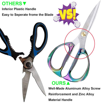 7.5in Stainless Steel Kitchen Scissors, Heavy Duty Shears for Chicken, Meat, Food, Vegetables, BBQ (Silver)