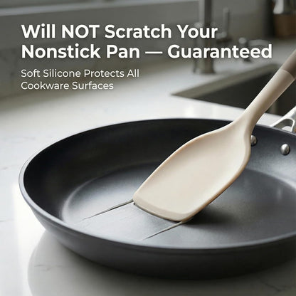 Silicone Kitchen Utensils Set, 6-Piece Premium Food-Grade Silicone Cooking Utensils with Reinforced Core, 500°F Heat Resistant, BPA-Free, Dishwasher Safe Kitchen Tools, Cream White & Mocha