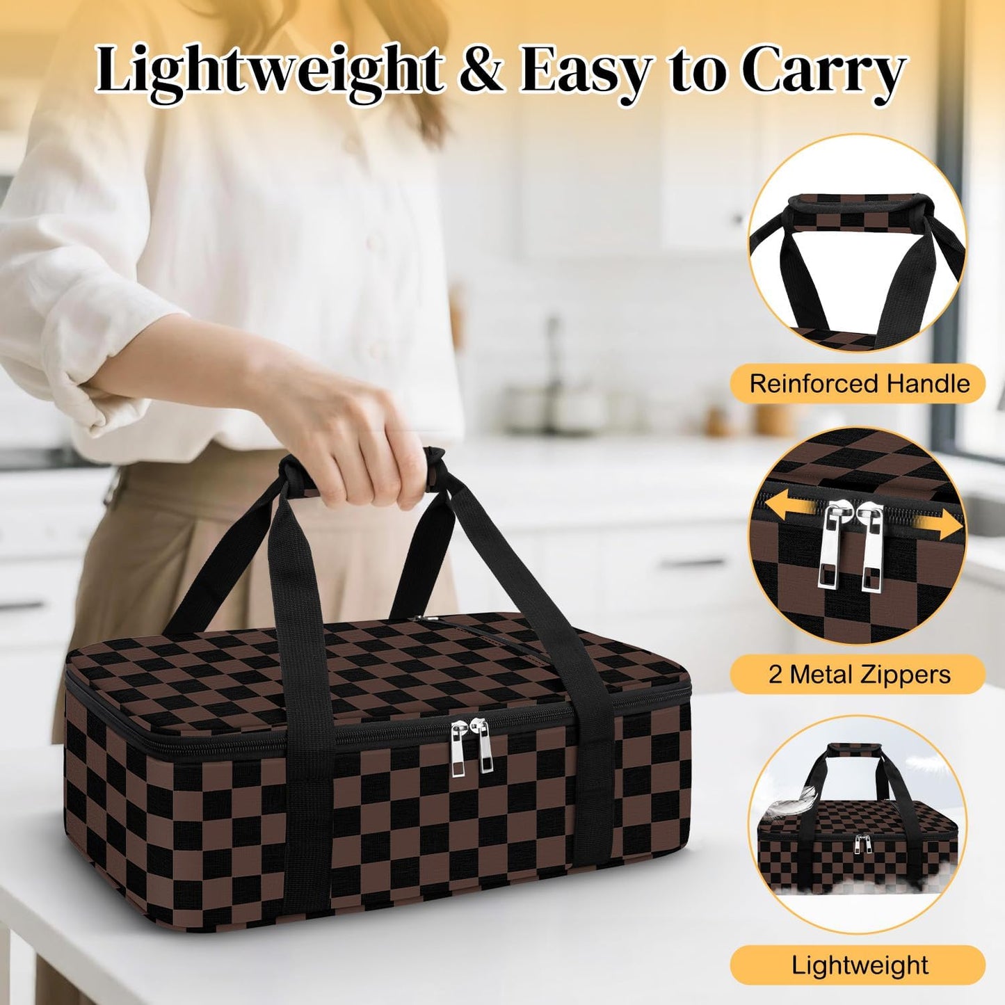 Coobiiya Insulated Casserole Carrier,Lasagna Lugger Tote Keeps Food Hot or Cold,Thermal Lunch Bag Warmer & Cooler Carrier Bag,Portable Tote Bag Fits 9" x 13" Baking Dish for Picnic and Cookout