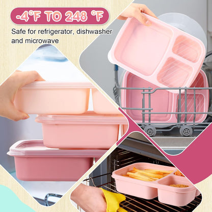 Honeydak 5 Pack Snack Containers 3 Compartment Bento Snack Boxes Divided Meal Prep Containers with Lids Reusable Adults Lunch Food Storage Box for School Work Travel(Elderberry)