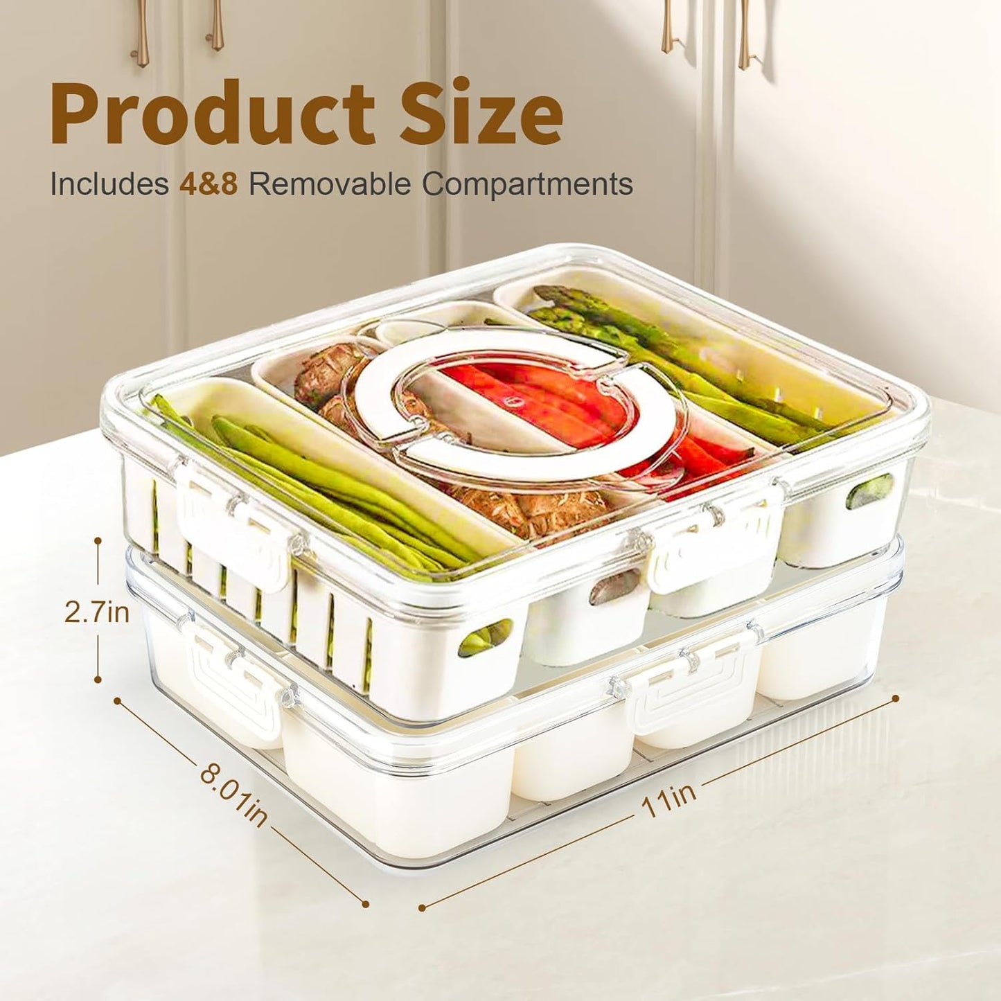 Snackle Box Container,2 Pack Divided Clear Snack Box Serving Tray with Lid and Handle,Charcuterie Board with Lid, Snack Organizer for Beach Picnic, Refrigerator Fresh, Party, Holidays and Travel