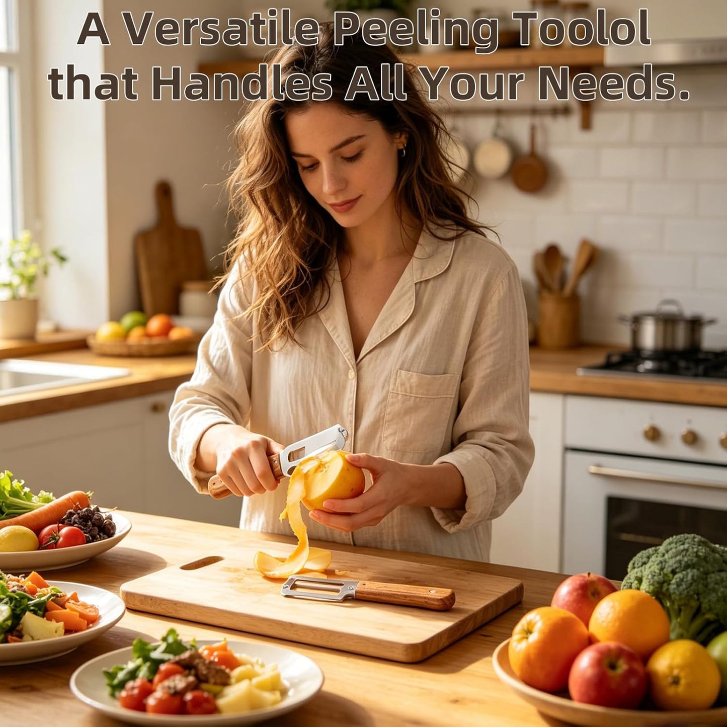 2026 Premium Multifunctional Vegetable Peeler, 3cr Stainless Steel Peeler with Wooden Handle with Built-In Bottle Opener, kitchen gadgets Potato for Carrot, Apple, Pumpkin Veggie Peeler