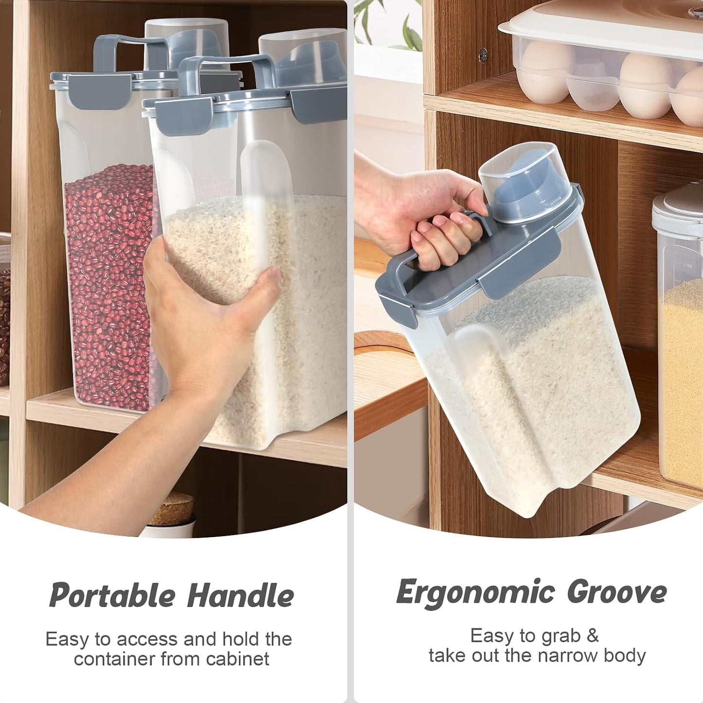 TBMAXS 2 Pack 3 Lbs Dog Cat Food Storage Containers for Travel, Portable Pet Food Storage Container, Easy-Pouring Bird Seed Dispenser, Airtight Rice Cereal Oatmeal Flour Holder -Beige