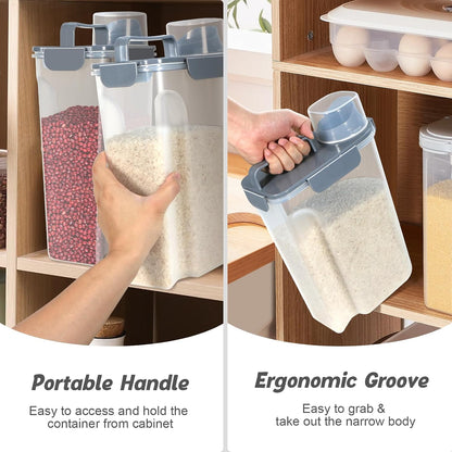 TBMAXS 2 Pack 3 Lbs Dog Cat Food Storage Containers for Travel, Portable Pet Food Storage Container, Easy-Pouring Bird Seed Dispenser, Airtight Rice Cereal Oatmeal Flour Holder -Beige