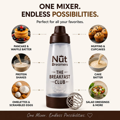 Nut Dreamers Pancake Batter Mixer & Dispenser with Whisk Ball