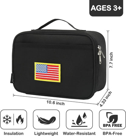FlowFly Kids Lunch box Insulated Soft Bag Mini Cooler Back to School Thermal Meal Tote Kit for Girls, Boys, Black