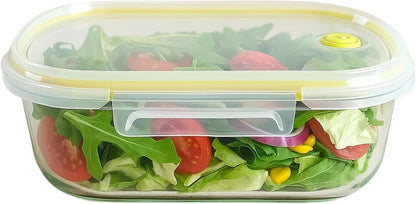 Neoflam 2 Compartment Glass Food Container with Airtight Lid – Divided Oval Bento Lunch Box with Vent, Reusable Meal Prep Storage, Microwave, Oven & Dishwasher Safe (37 oz, 1.1 Liter, 4.6 cups)