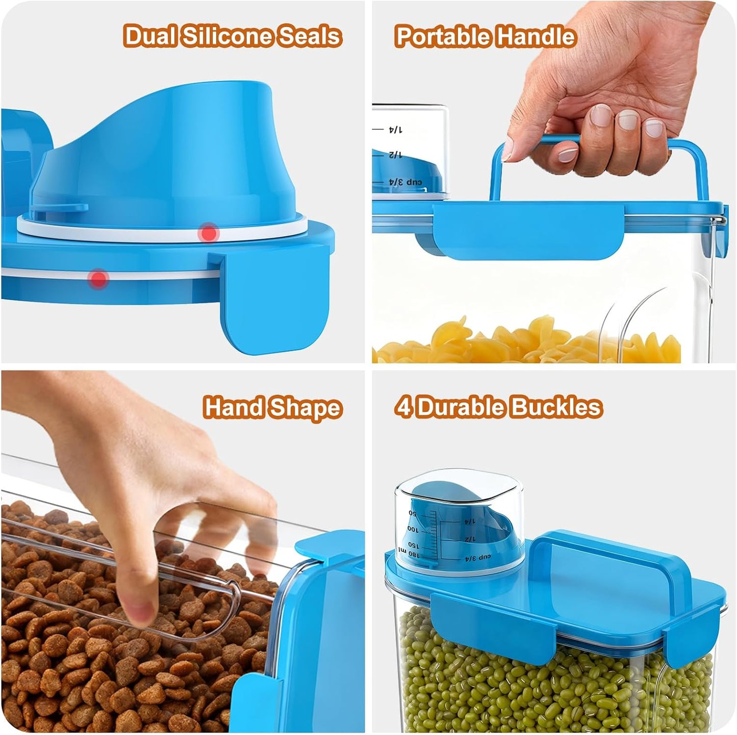 Uppetly Dog Cat Food Storage Container, 5-7Lbs Pet Food Containers, Airtight Cat Food Container with Portable Handle & Measuring Cup, Small Animal Dry Food Dispenser for Dogs, Cats and Birds Green