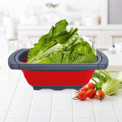 Collapsible Colander Strainer with Extendable Handles - Over the Sink Vegetable/Fruit Colanders Strainers for Kitchen, Capacity of 6 quart (Blue)