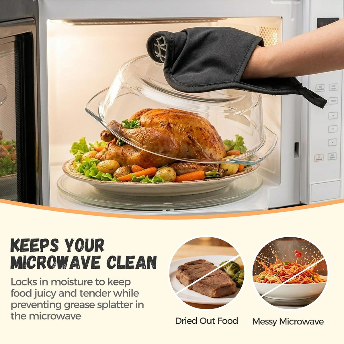 Glass Microwave Splatter Cover for Food with Silicone Trivet