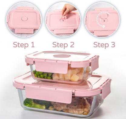 Glass Food Storage Containers 10 Pack, Meal Prep Containers with Snap Locking Lids Airtight Built in Air Vents, Glass Lunch Containers, Microwave/Dishwasher Safe, Navy Blue
