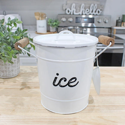 AuldHome Design Farmhouse Enamelware Ice Bucket (Black); Retro Style Insulated Metal Ice Server