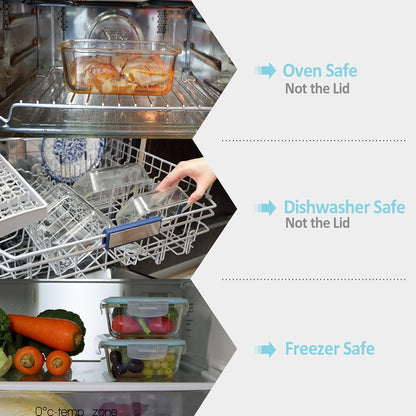 Glass Food Storage Containers with Lids Airtight 6 Pack, Glass Storage Containers with Lids for Food, Not Easy Broken & Leak Proof, Oven/Dishwasher Safe, Blue
