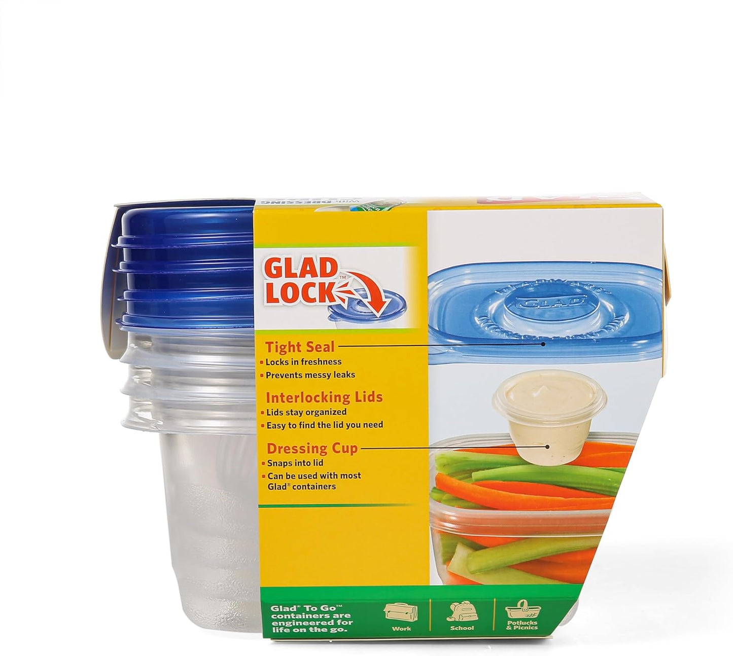 Glad GladWare Tall Entree Food Storage Containers with Lids, Large Square BPA Free Plastic for Meal Prep and Lunches, Lock Tight Seal, Microwave and Dishwasher Safe, 42 Oz, 3 Count