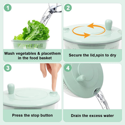 Salad Spinner Large, 5.3 QT 5 IN 1 Lettuce Spinner Dryer with 5 Blades Slicing and Pureeing Vegetables Wash Bowl Kitchen Gadgets for Efficient Salad Preparation Food Washing