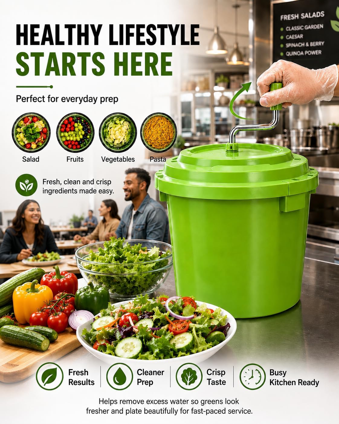 Commercial Salad Spinner - 3 Gallon Large Capacity Lettuce Dryer