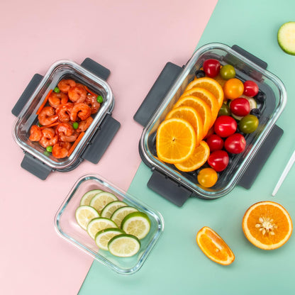 Glass Food Storage Containers 10 Pack, Meal Prep Containers with Snap Locking Lids Airtight Built in Air Vents, Glass Lunch Containers, Microwave/Dishwasher Safe, Navy Blue