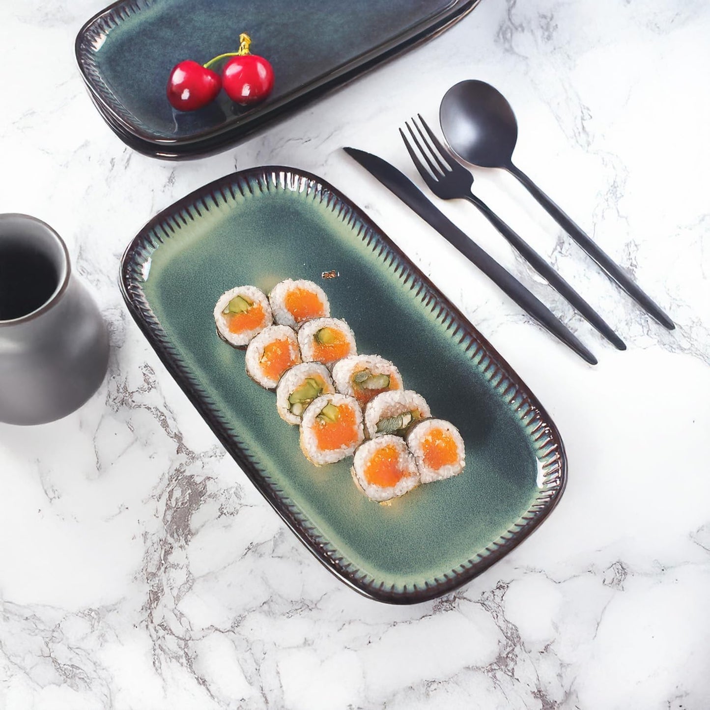 Porcelain Rectangular Plates, Large Cookie Trays, Set of 4, Shatterproof, Dishwasher-Safe, Perfect for Sushi, Baguettes, Snacks, Appetizers, Rolls, or Table Centerpieces.