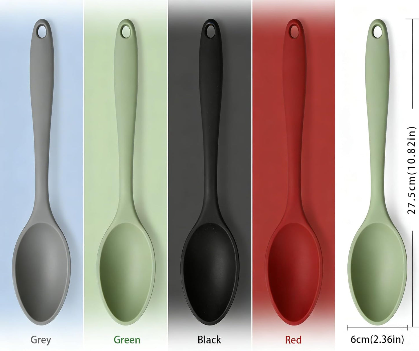 4pc Silicone Cooking Spoons Set, 10.82" Long Spoons for Nonstick Cookware, Heat Resistant Kitchen Spoons for Cooking, Baking, Stirring Soup & Sugar