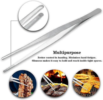 2Pcs Stainless Steel Kitchen Tweezers, 8-Inch Culinary Fine Tweezer Tongs Food Tongs for Cooking Tongs with Precision Serrated Tips for Surgical & Sea Food (8-Inch/2Pcs)