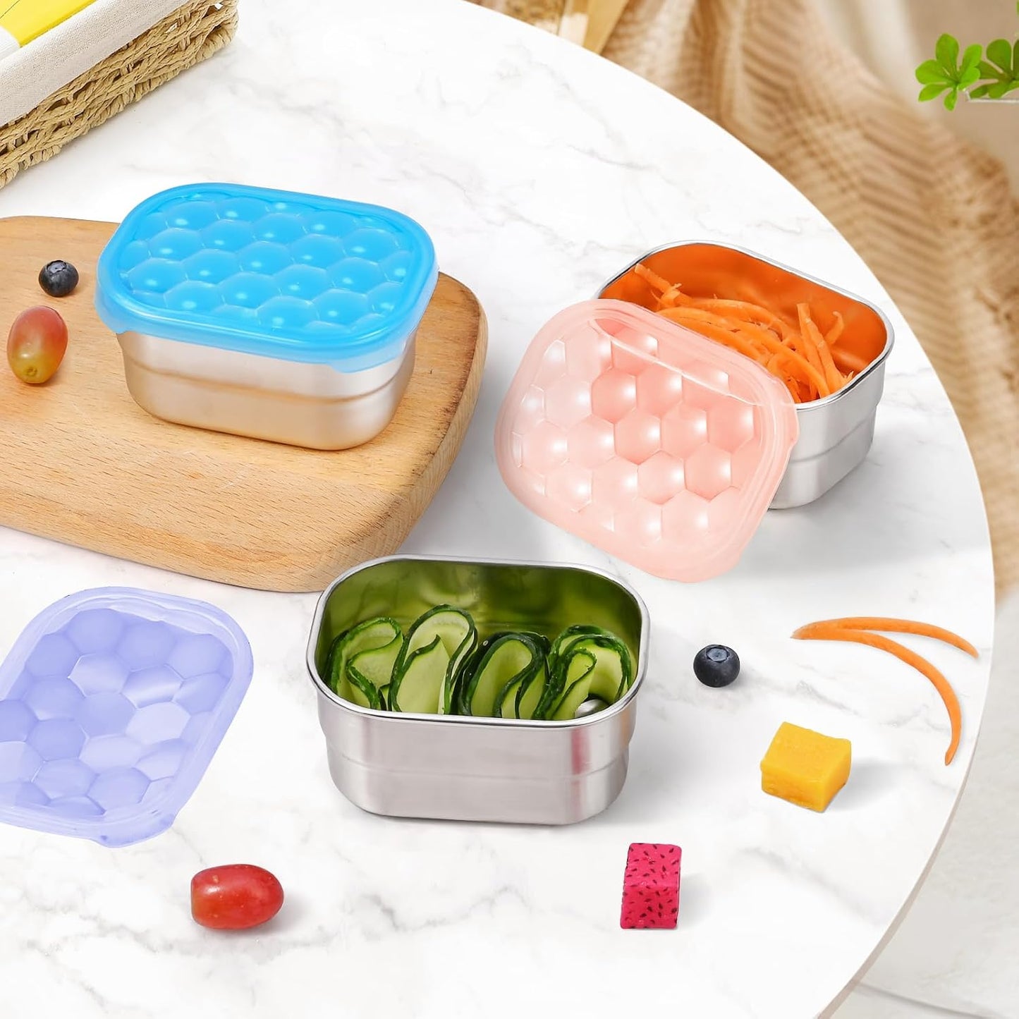 Tanjiae Small (1 CUP) Stainless Steel Snack Containers for Kids | Easy Open Leak Proof Food Containers with Silicone Lids - Perfect Metal Toddler Lunch Box for Daycare and School (8oz)
